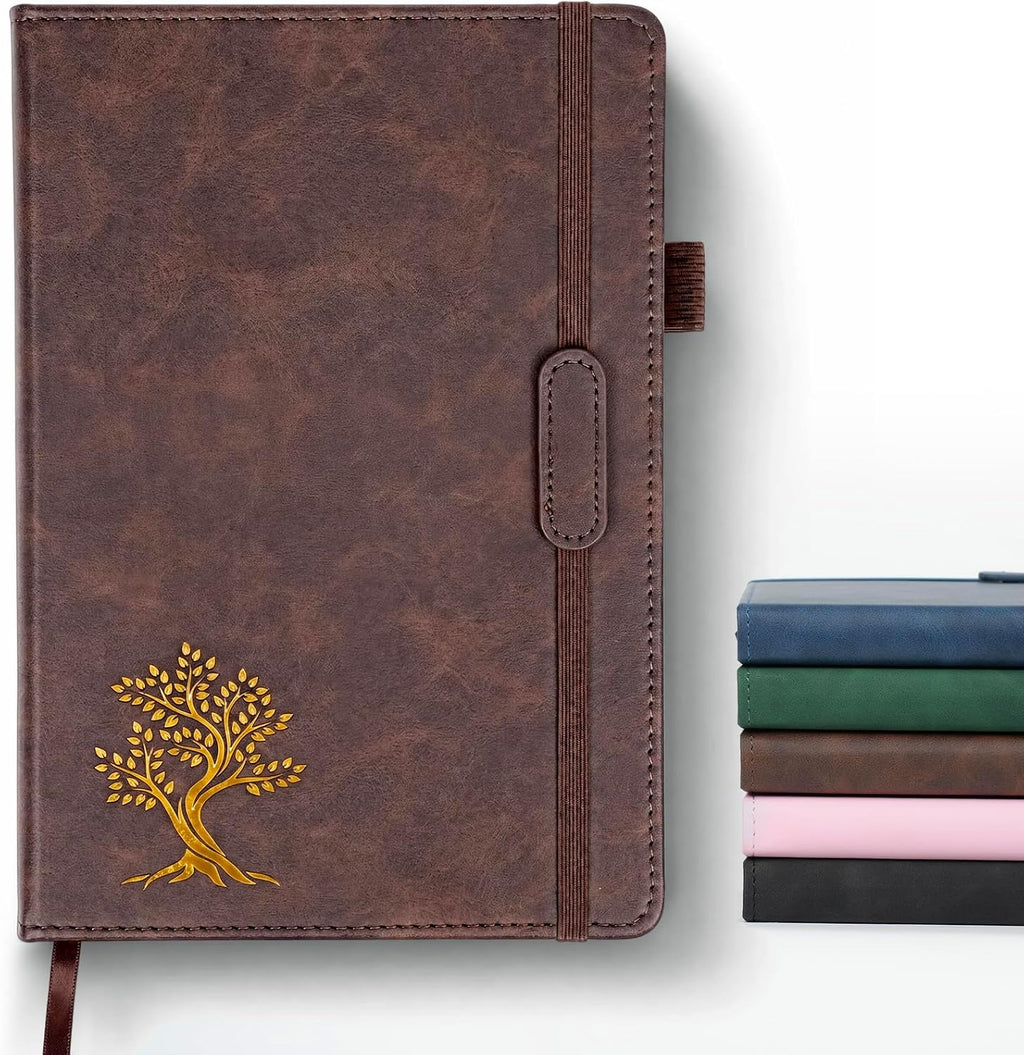 Vintage Hardcover Leather Journal Notebook, A5 Lined Notebook for Business Work School, 224 Pages 100GSM Thick No Bleed Paper, 180° Lay Flay Premium Writing Notebook for Note Taking Daily Diary Travel (Brown)