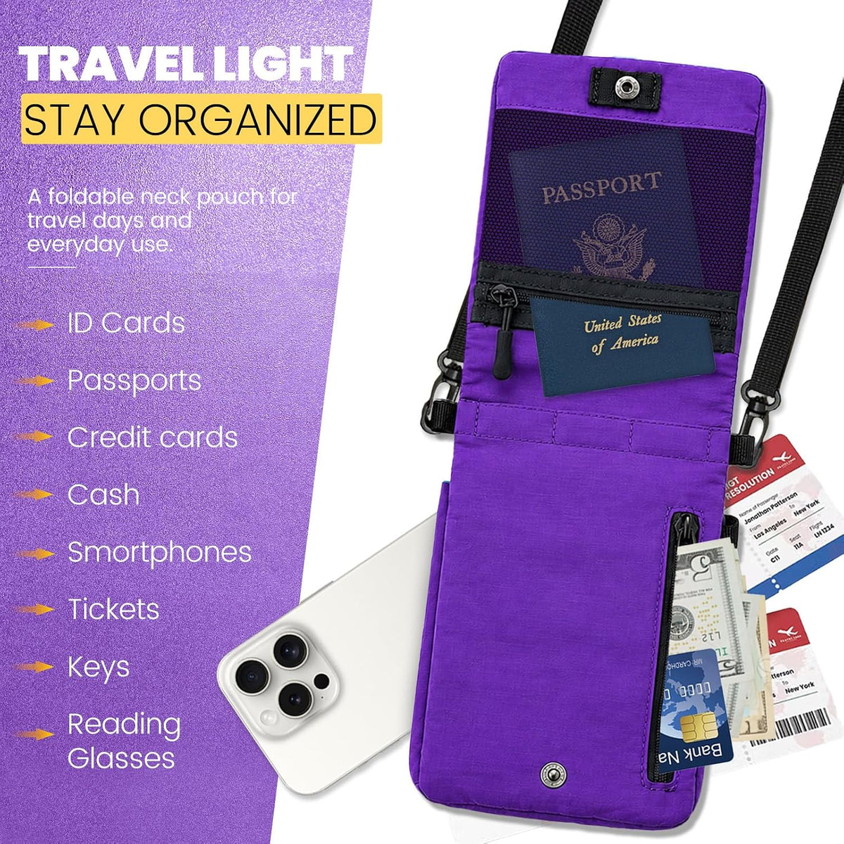 RFID Blocking Passport Holder for Travel Women Wallet Suit Single & Couples, Travel Essentials Neck Wallet with Adjustable Strap and Multi-Pocket Document Organizer Men for International Travelers