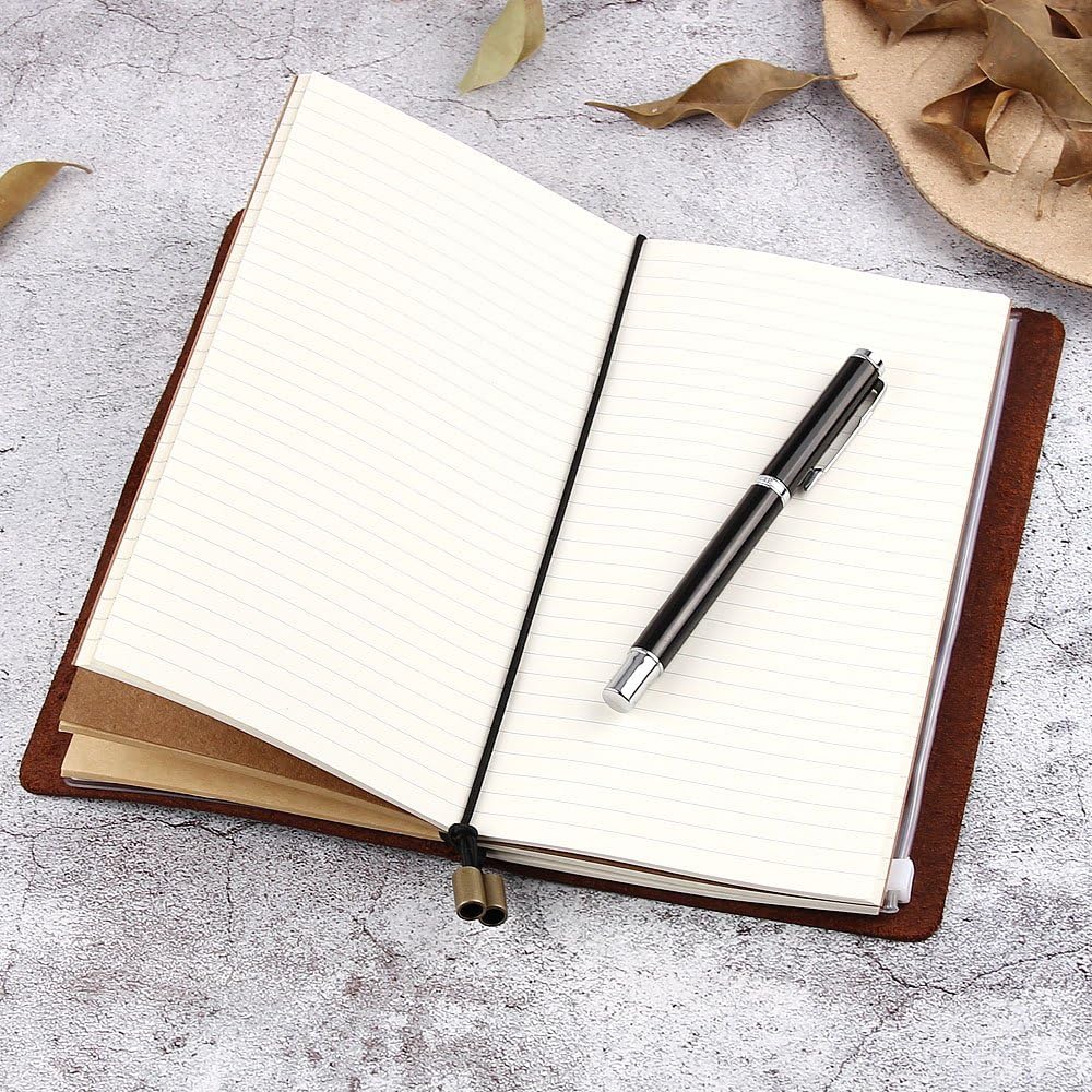 Robrasim Leather Writing Journal Notebook Refillable, Handmade Travelers Notebook for Men & Women, Perfect for Writing, Gifts, Travelers, Standard Size 8.5" x 4.5" Inches - Coffee