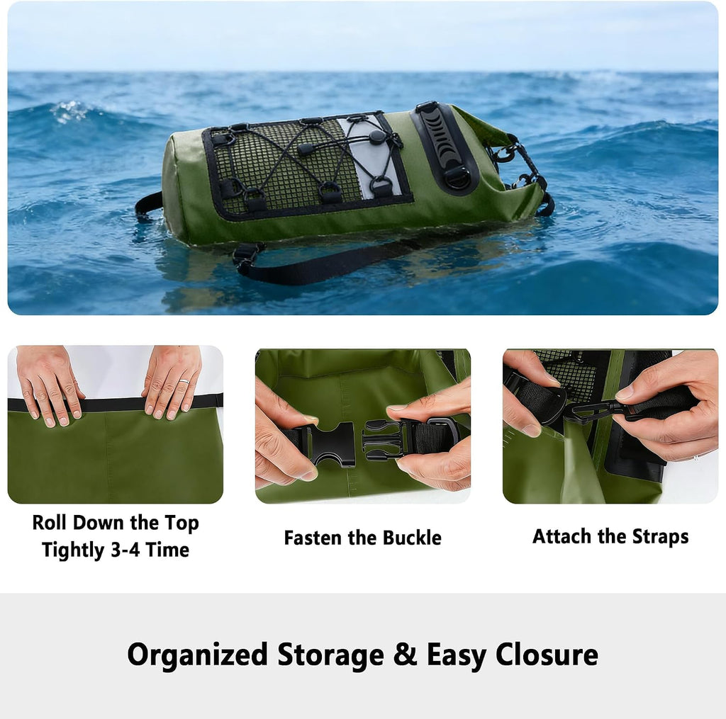 SHENDU 20L Roll-Top Waterproof Dry Bag Backpack for Kayaking Hiking（Olive）