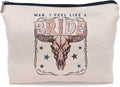 Retro Western Bachelorette Party Nashville Bride Pink Bull Head Skull Makeup Bag,Men I Feel Like a Bride Cosmetic Makeup Bag for Teen Girls Women,Bachelorette Party Gifts Makeup Bag