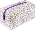 URSKYTOUS Quilted Makeup Bag Floral Large Cosmetic Bag Cotton Puffy Makeup Organizer Coquette Cute Travel Makeup Pouch Kawaii Aesthetic Portable Toiletry Storage Bag for Women Girls (Purple)