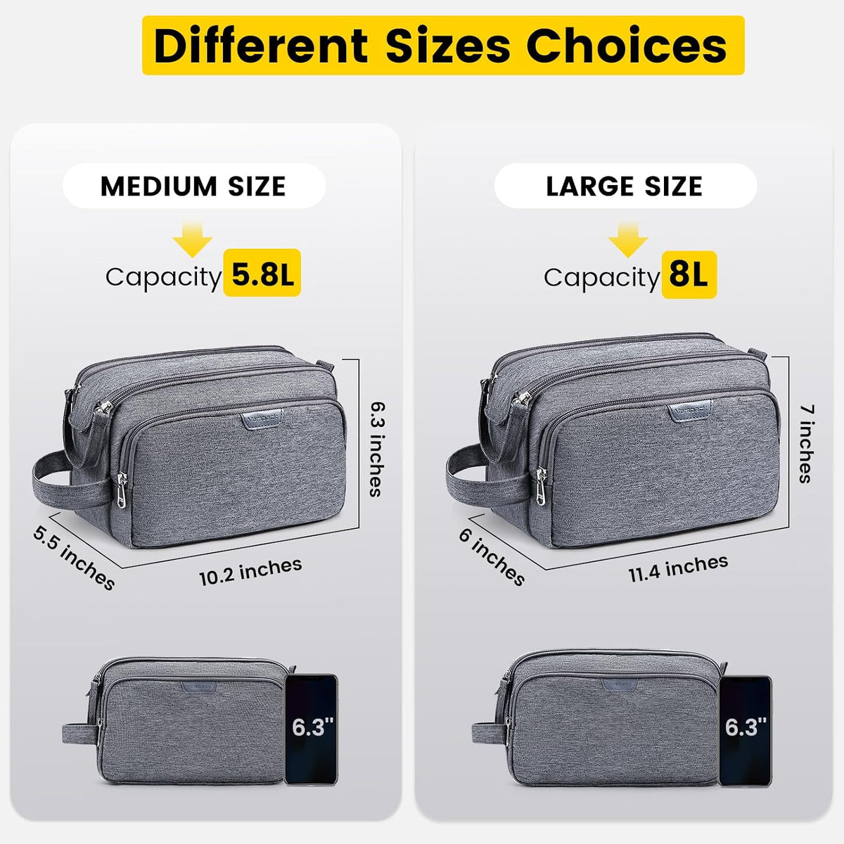 Vorspack Travel Toiletry Bag with Organized Compartment, Medium, Grey