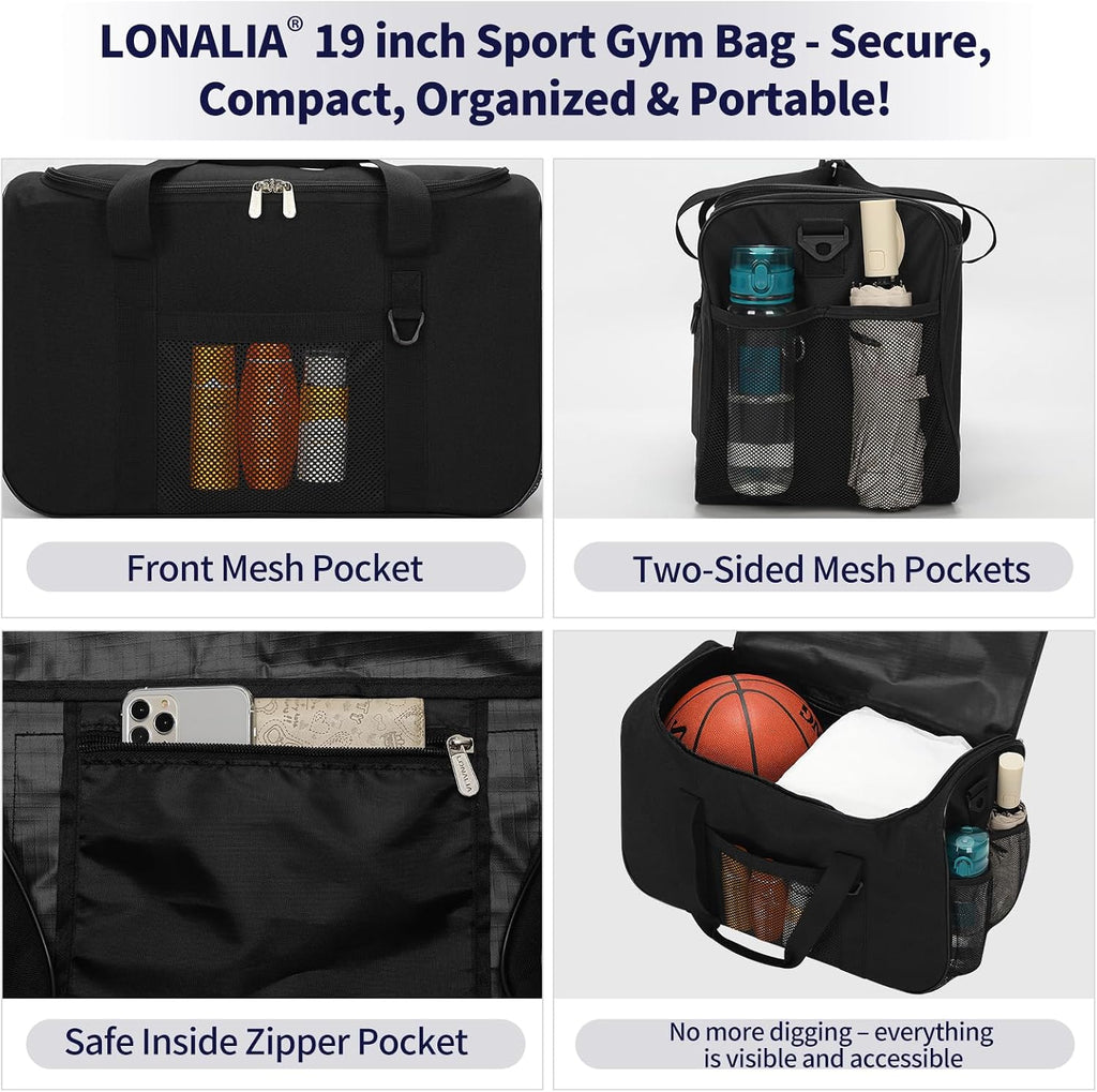 36L Sports Gym Duffle Bag for Men, 19 Inch, Black