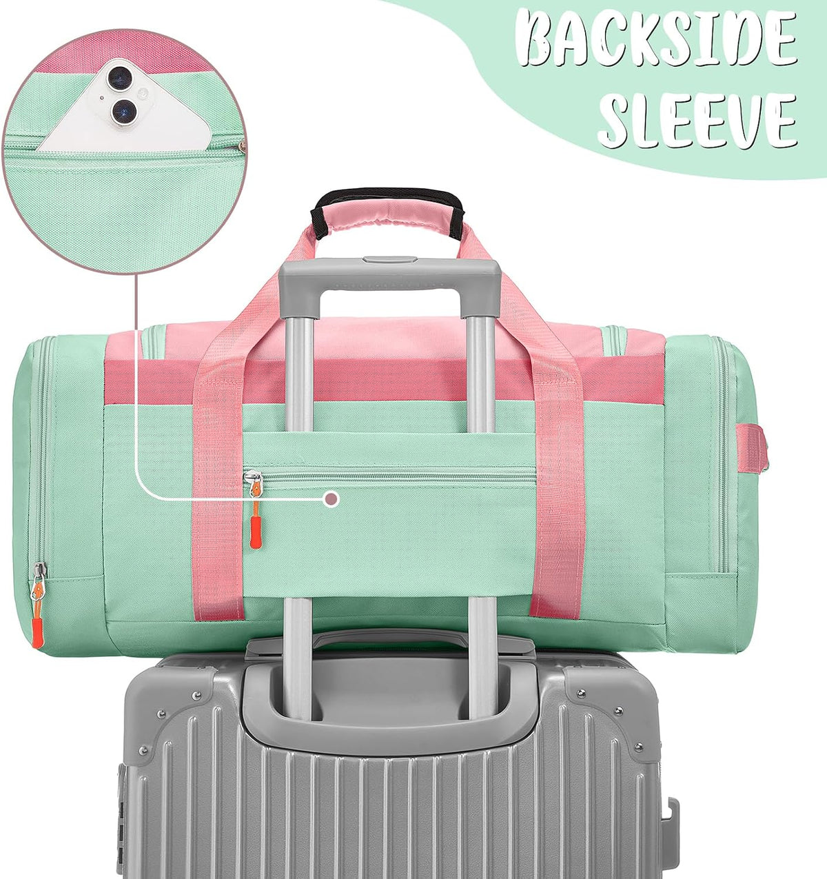 WOOMADA Kids Duffle Bag for Boys or Girls,Weekender Overnight Bag with Shoe Compartment & Wet Pocket Perfect For School, Sports, Overnight Trips(Pink Green)