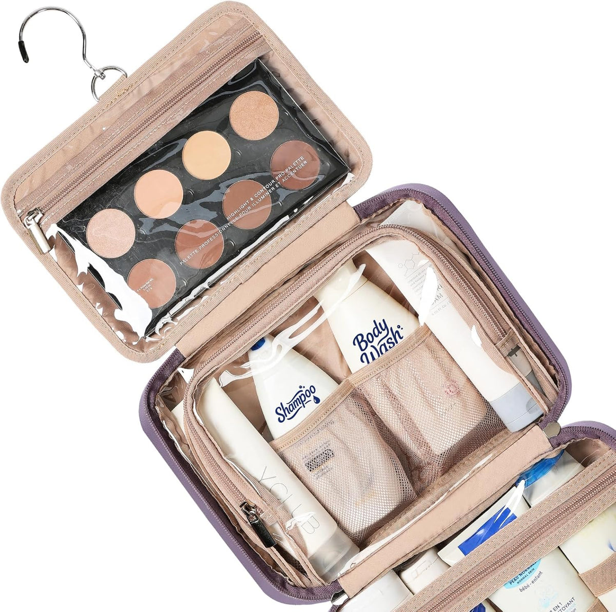 NISHEL Travel Toiletry Bag for Women Hanging Organizer Makeup Case Pockets