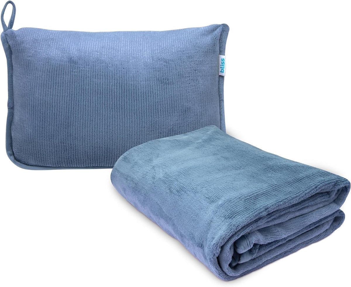 Bliss Faille Travel Pillow & Blanket Set, 2-in-1, Compact