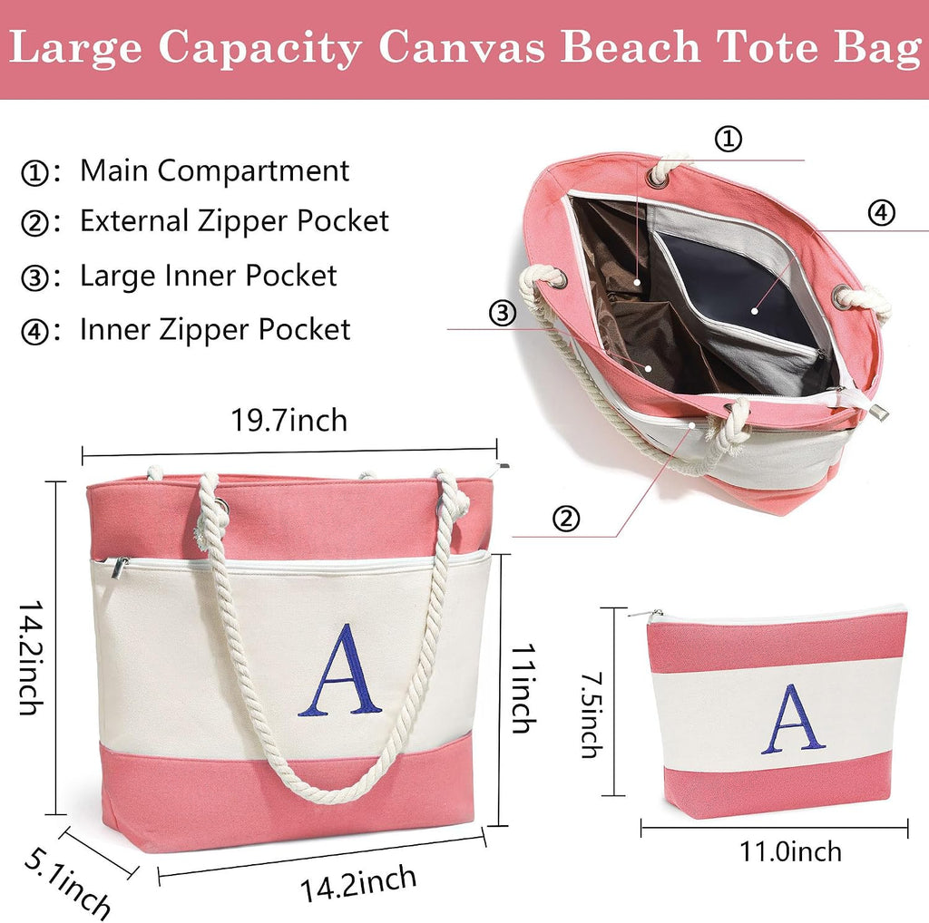 YOOLIFE Birthday Gifts for Women, Initial Canvas Beach Tote Bags for Women