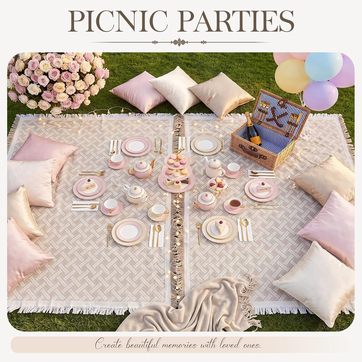 2 Pack White Coffee Extra Large Picnic Blanket, 71 x 91 Inches