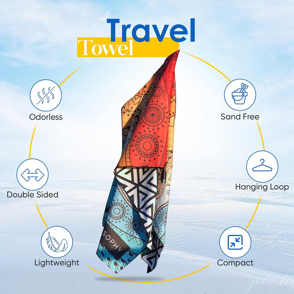 ECCOSOPHY Microfiber Beach Towel - Quick Dry, Sand Free and Oversized 71x35