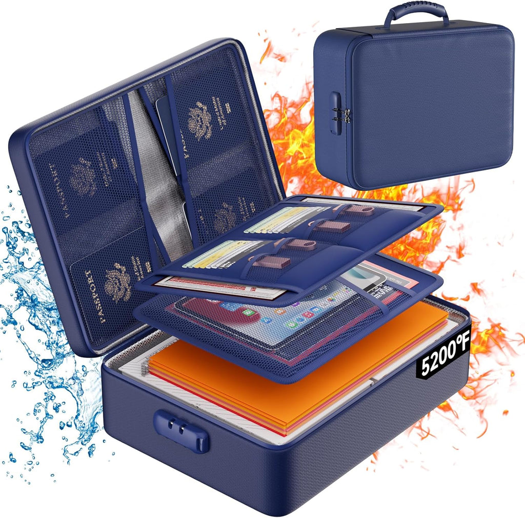 DocSafe 5200°F Fireproof Document Organizer Box with Lock, Blue (Soft)