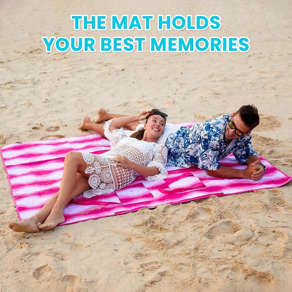 #WEJOY 3 in 1 Beach Blanket Waterproof Sandproof, Padded 3 Layers Outdoor Picnic Blanket Bag, 80x60'', 4 Person, Easy to Fold, Waterproof for Lawn,Camping, Park (Pink)