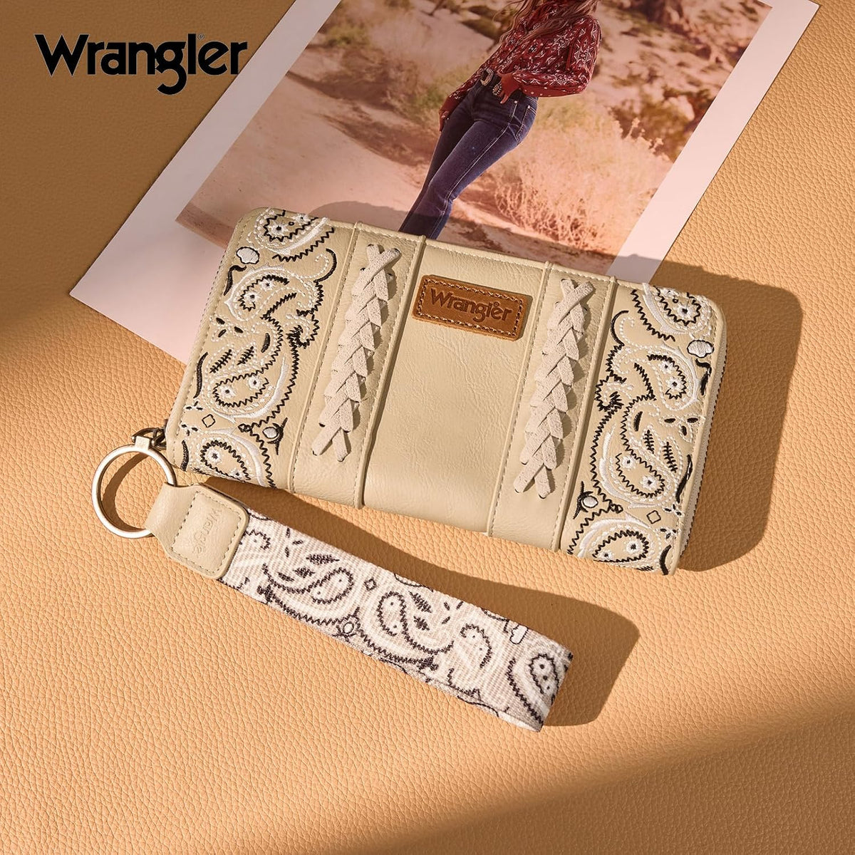 Montana West Wrangler Western Paisley Wristlet Wallet for Women, PU Leather Zip Around Clutch with RFID Blocking & Coin Pocket