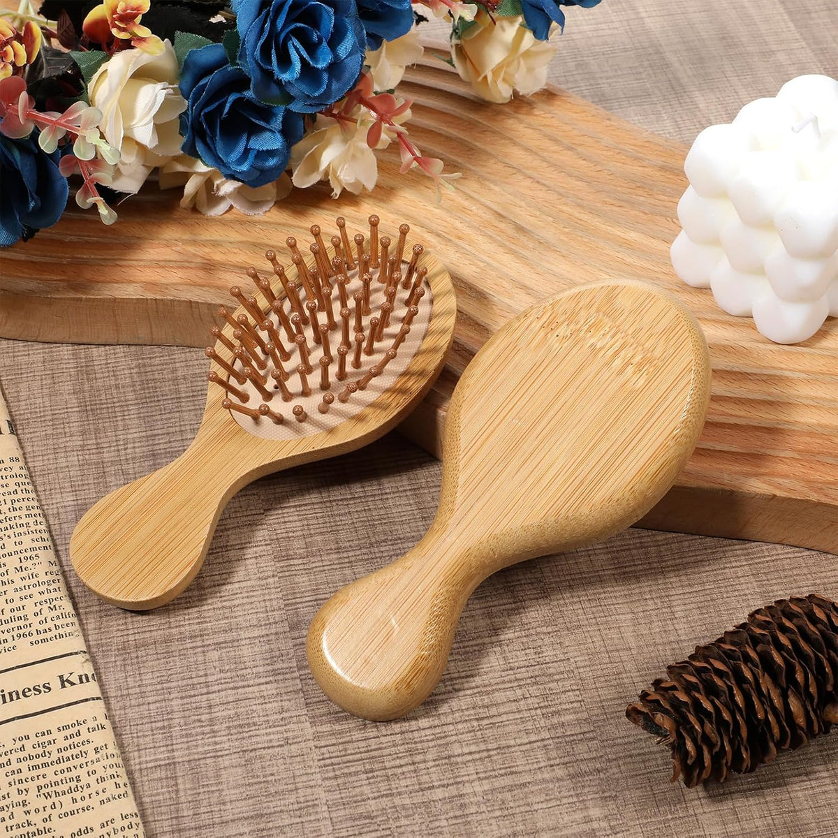 18 Pack Mini Bamboo Hair Brush Bulk, Bulk Natural Wooden Paddle Brush Detangling-Brush Paddle Mini Wood Hairbrushes Wood Hairs Brushs for Women Men Party Favors (Oval)
