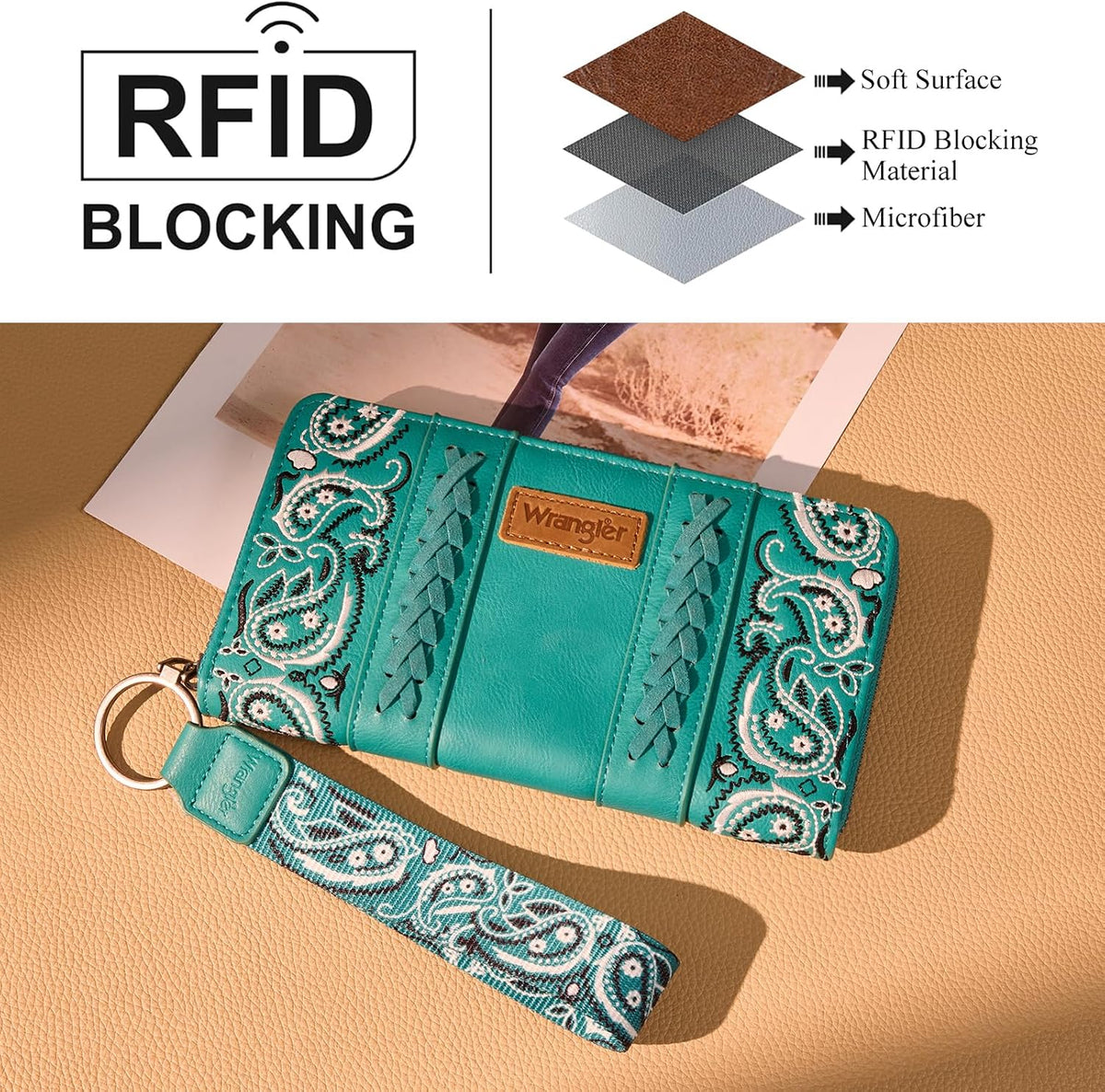 Montana West Wrangler Western Paisley Wristlet Wallet for Women, PU Leather Zip Around Clutch with RFID Blocking & Coin Pocket