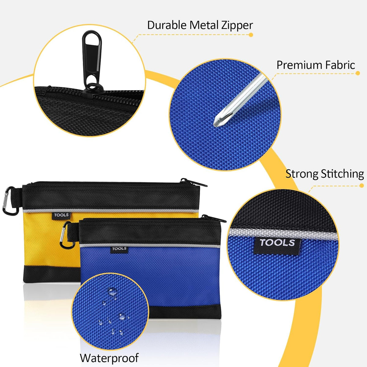 4 Pack Tool Pouch, Small Tool Bag with Zipper, 1680D Oxford Tool Pouches