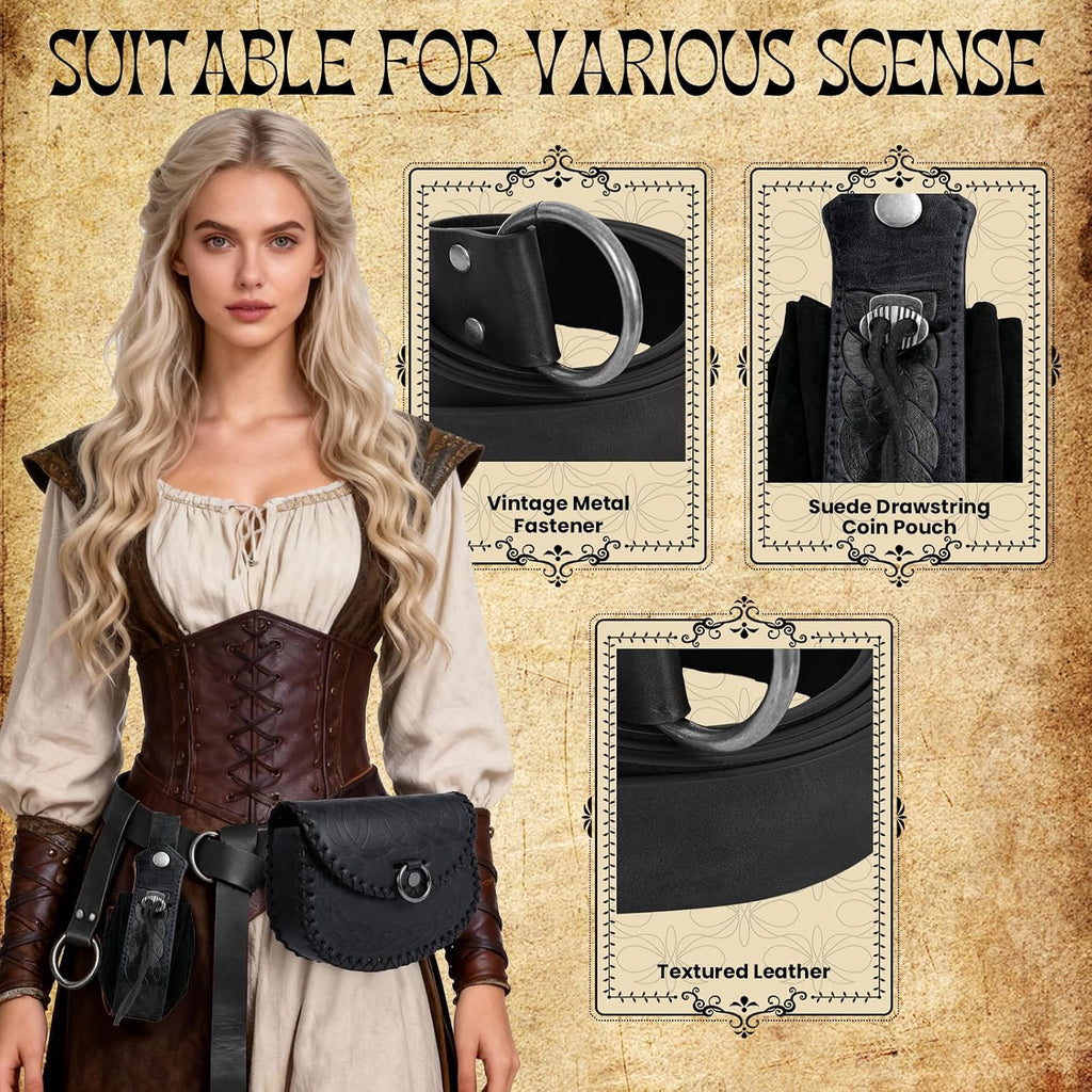 Black Renaissance Viking Pirate Belt Pouch 4pcs