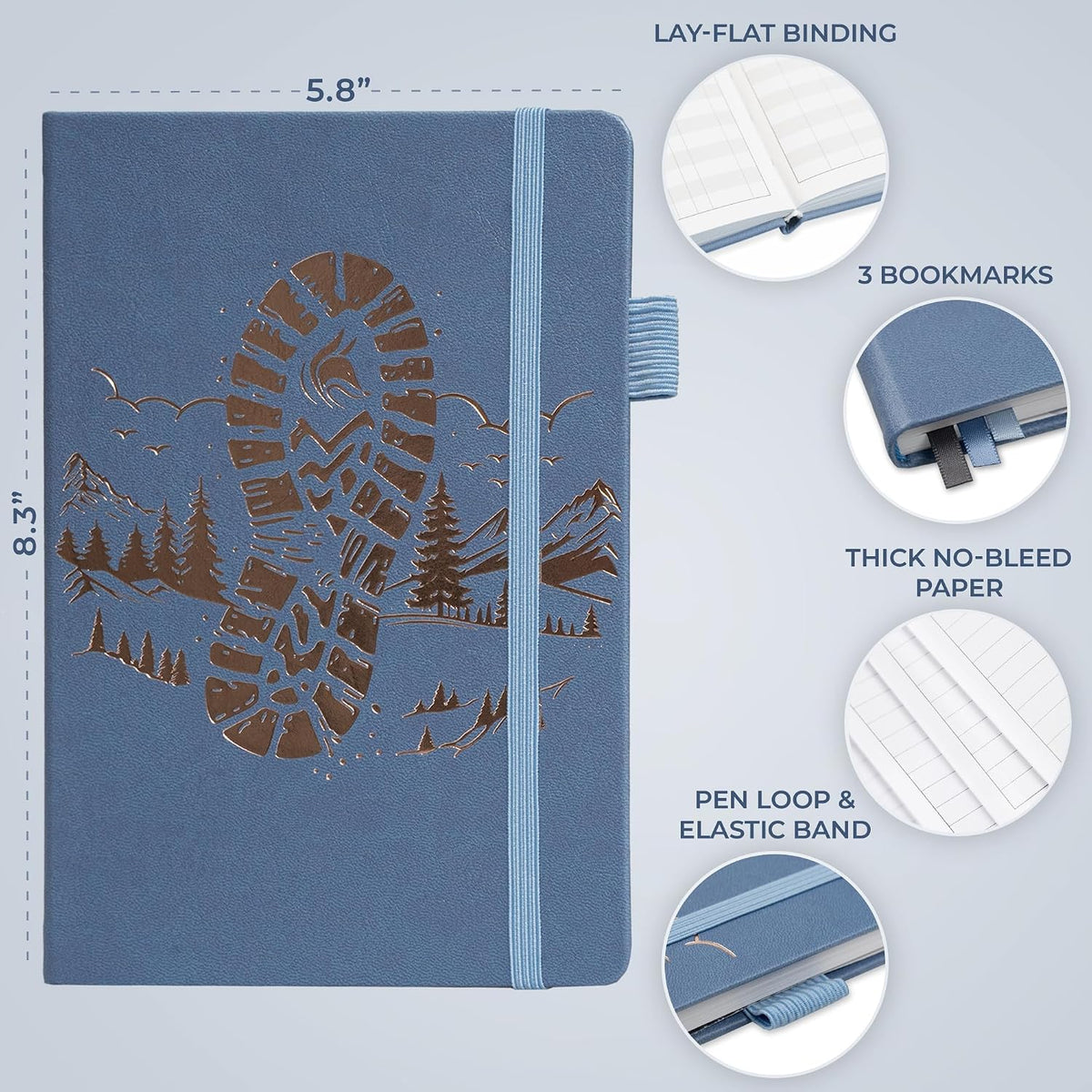 Clever Fox Hiking Journal for Women & Men, Trail Log Book, Smoke Blue