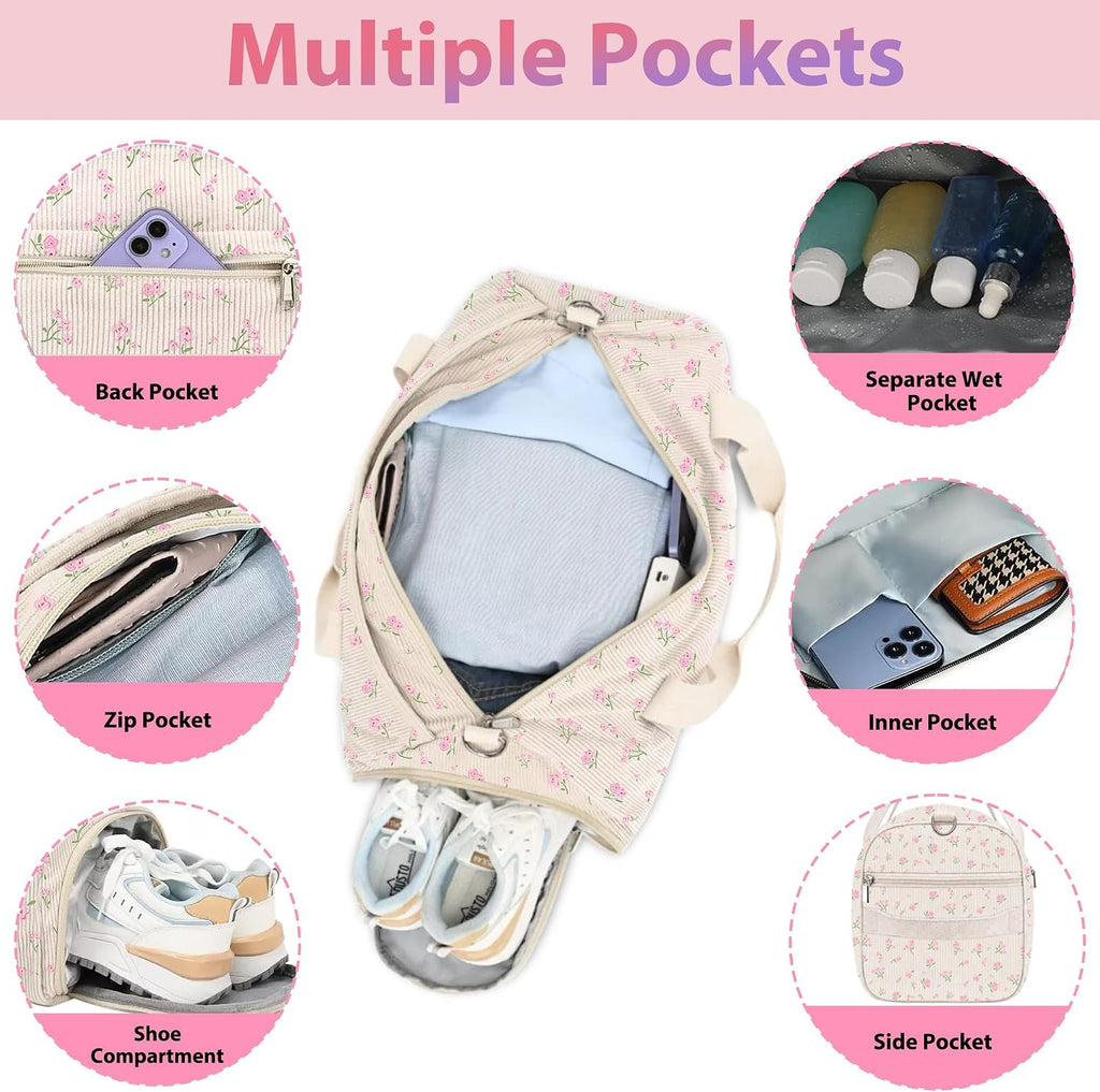 Girls Duffle Bag Kids Weekender Overnight Travel Bags with Shoe Compartment for Girls Dance Bags, Sleepover Bag,Overnight Bag for Teen Girls