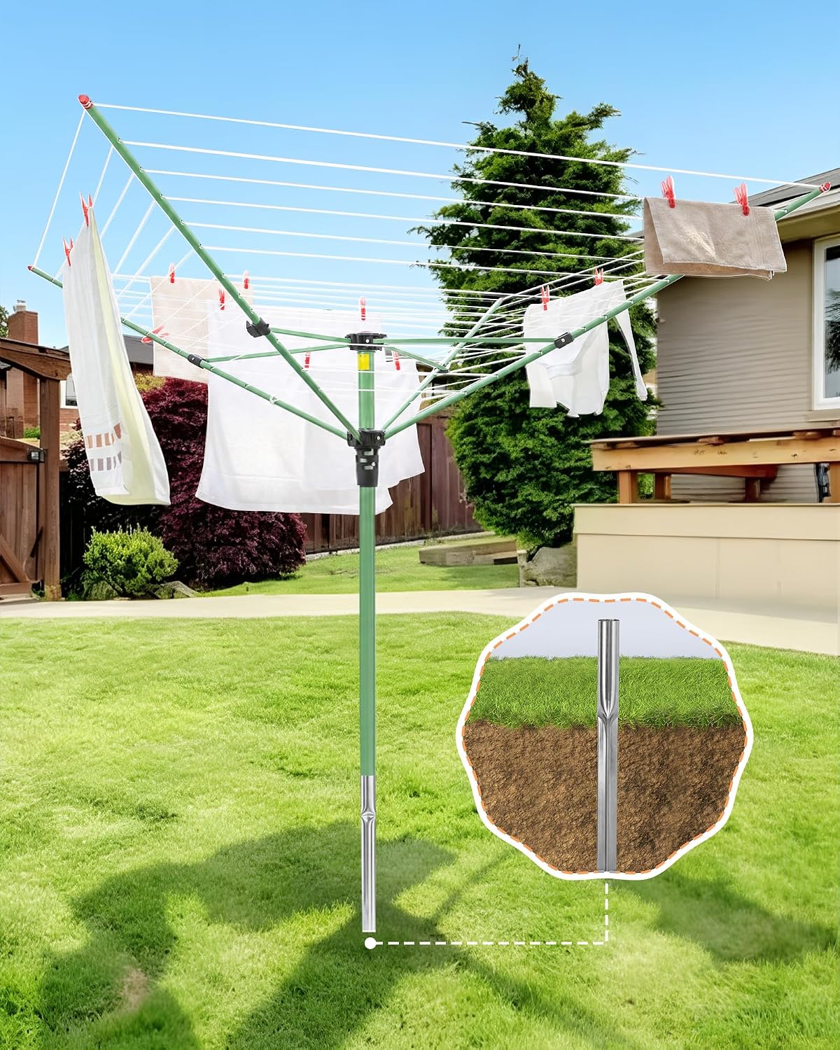 STORAGE MANIAC Umbrella Clotheslines Outdoor Laundy Drying Rack Heavy Duty
