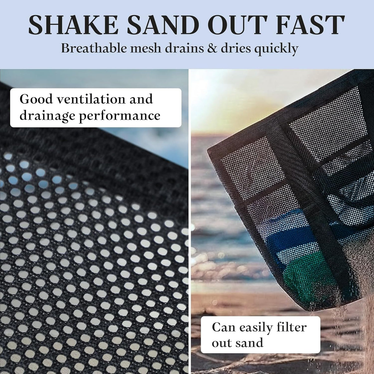 miss fong Mesh Beach Bag - Beach Bags for Women Pool Bag Swim Bag – 2-in-1 Waterproof Beach Tote Bag Wet/Dry Separation