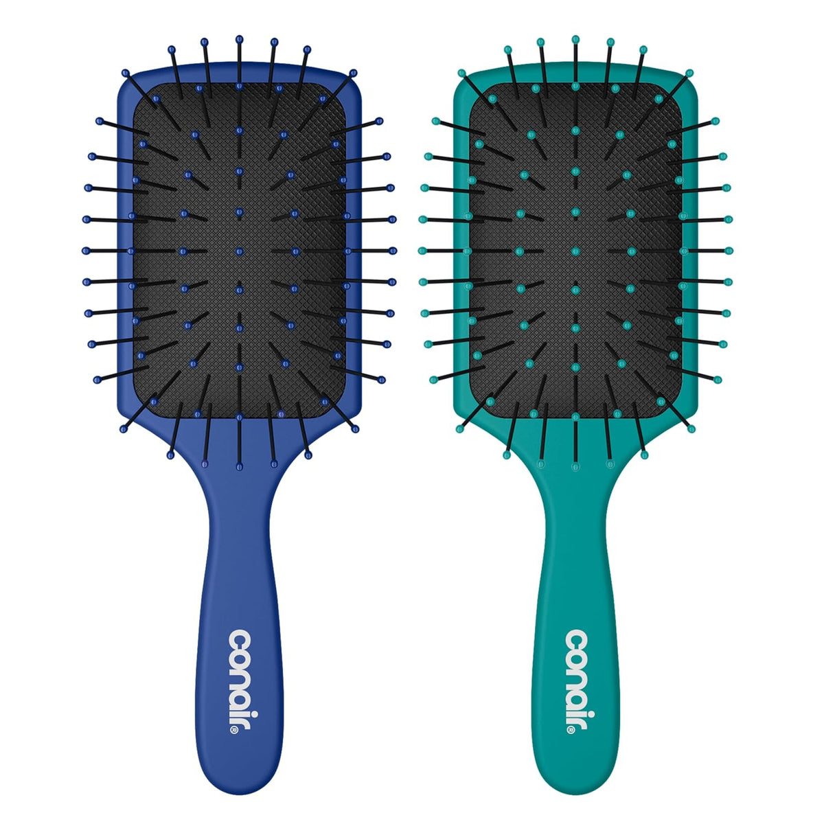 Conair Beyond Gentle Mini Paddle Hair Brush Set, 2-Pack, Detangler Brushes for Women, Detangling Brush Set/Paddle Hairbrush, Mini Travel Set, Blue & Teal