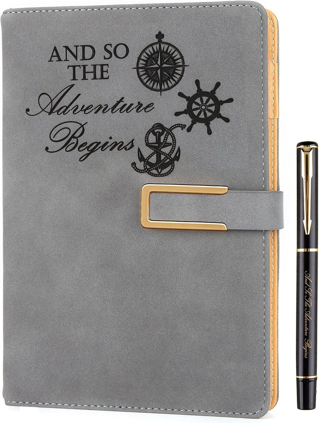 Fanery Sue Refillable Adventure Writing Journal For Men & Women Faux Leather Hardcover Notebook A5 College Ruled 200 Lined Pages Lay-Flat Personal Diary With Pen & Magnetic Buckle （Adventure - Grey