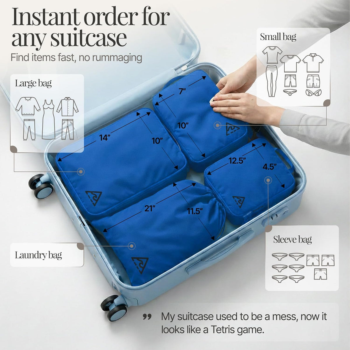 4-Piece Luxury Compression Packing Cubes & Bags for Travel – Maximize Space in Luggage with HybridMax Double-Capacity Design, 50 Luggage Tags, Patented Suitcase Organizer Bags, Lifetime Satisfaction