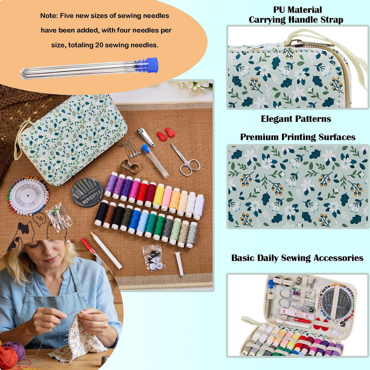 Bobode Travel Sewing Kit with 24 Sewing Thread & Heavy Duty Sewing Needles
