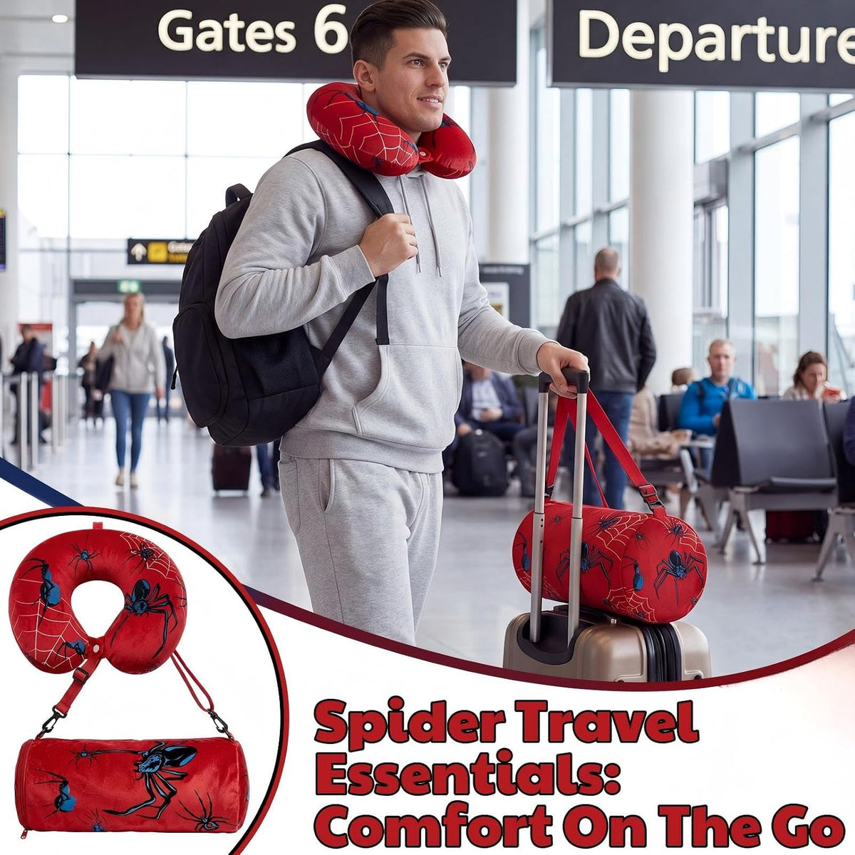 Moukeren 4 Pcs Spider Web Travel Pillow and Blanket Set