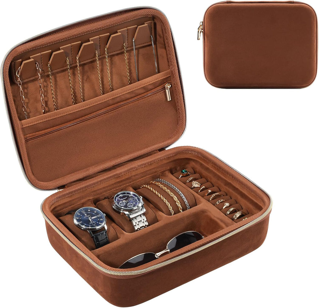 ProCase Mens Travel Jewelry Case, Jewelry Box & Organizer for Men -Brown