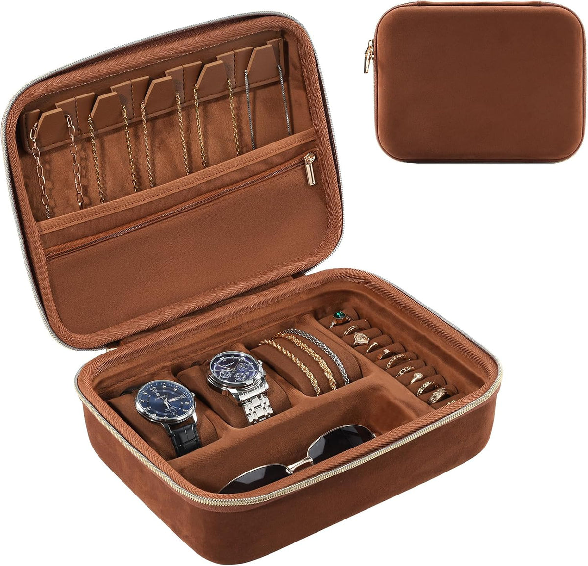 ProCase Mens Travel Jewelry Case, Jewelry Box & Organizer for Men -Brown