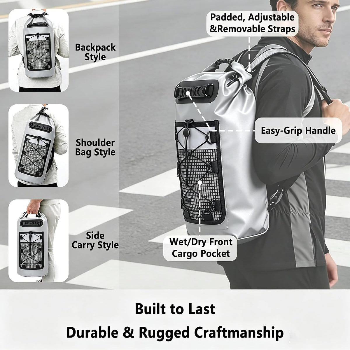 SHENDU 20L Roll-Top Waterproof Dry Bag Backpack for Kayaking Hiking(gray)