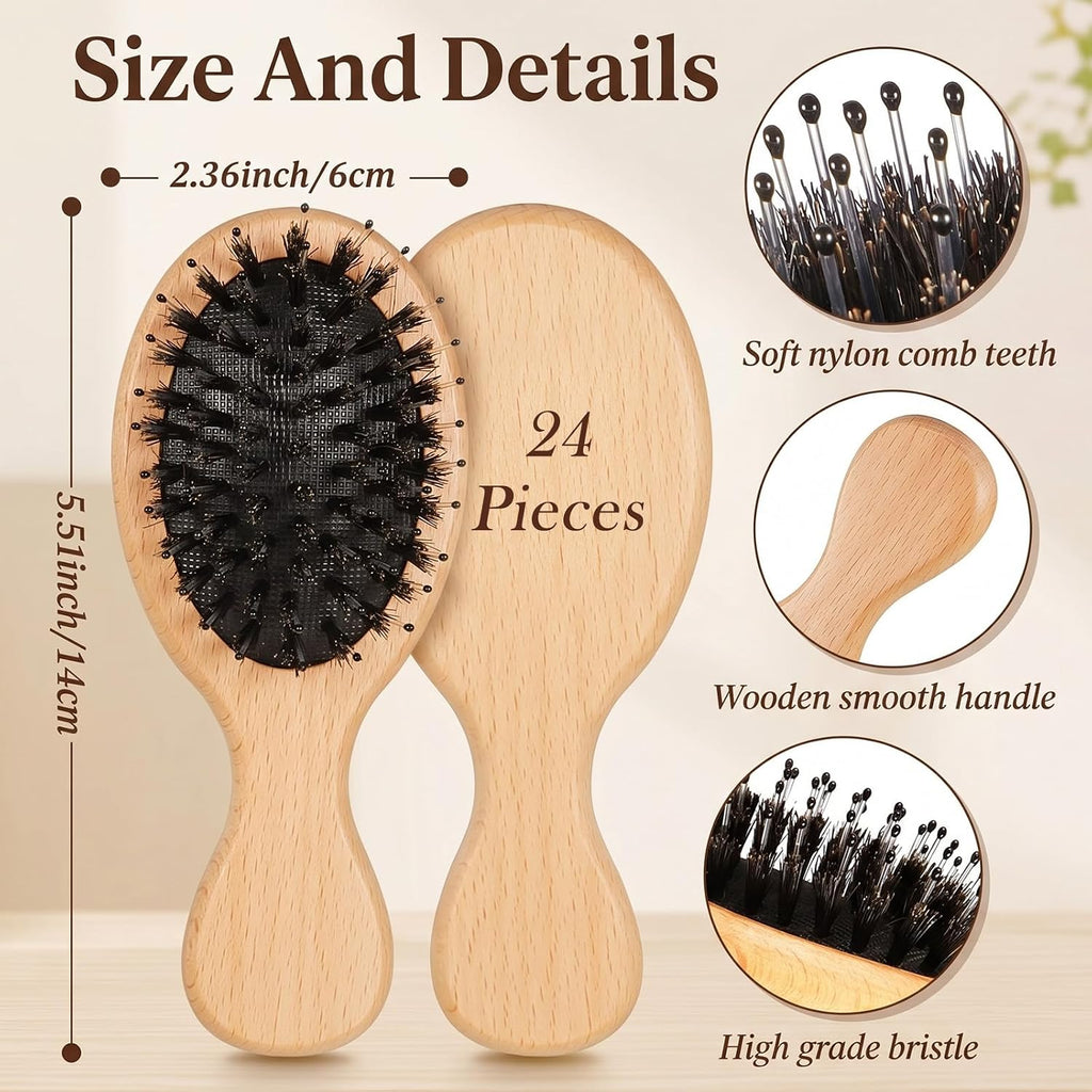 Tessco for you 24 Pcs Wood Hair Brush, Mini Boar Bristle Hair Brush Bulk