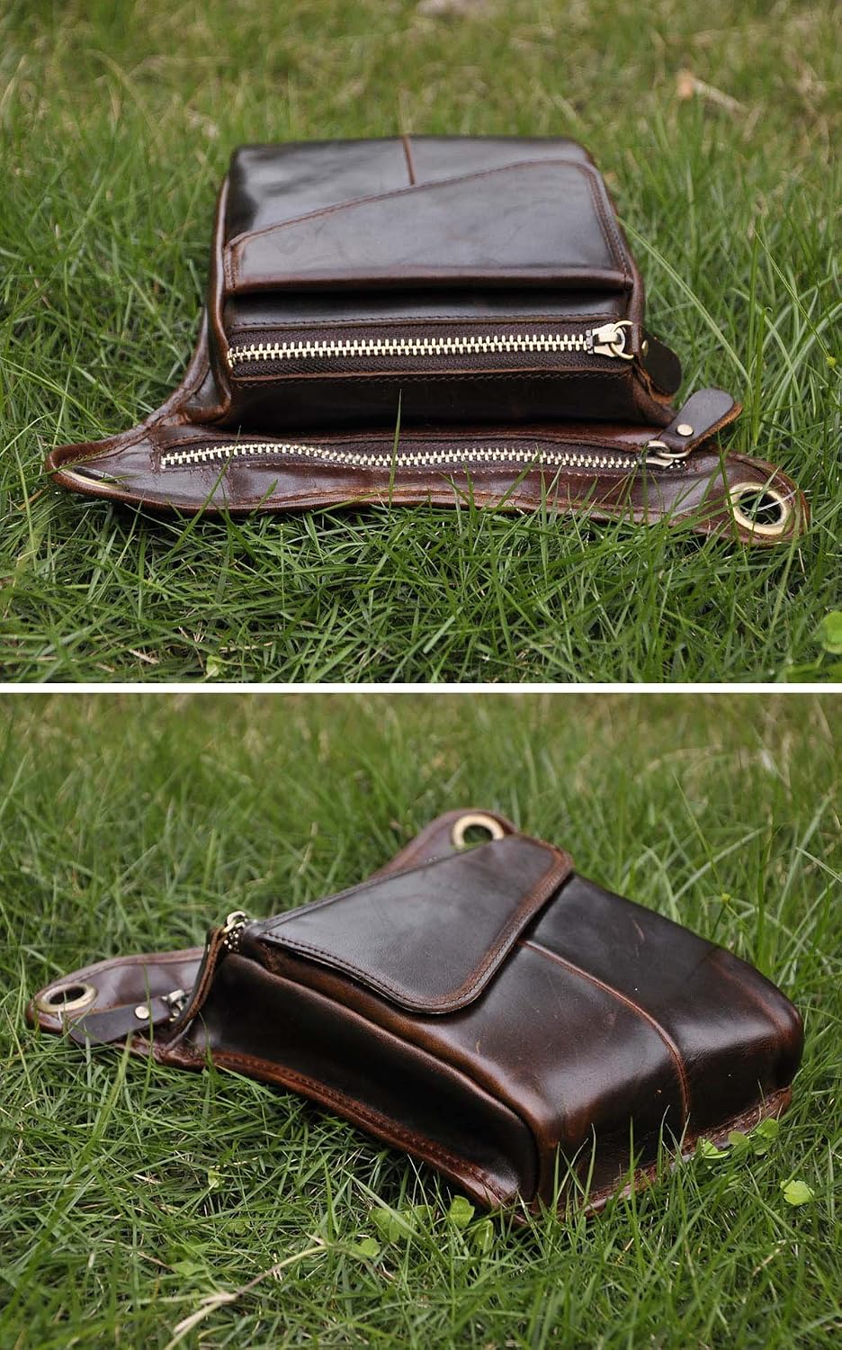 Le'aokuu Mens Genuine Leather Messenger Hiking Waist Hip Bum Pack Drop Leg Bag 211-3