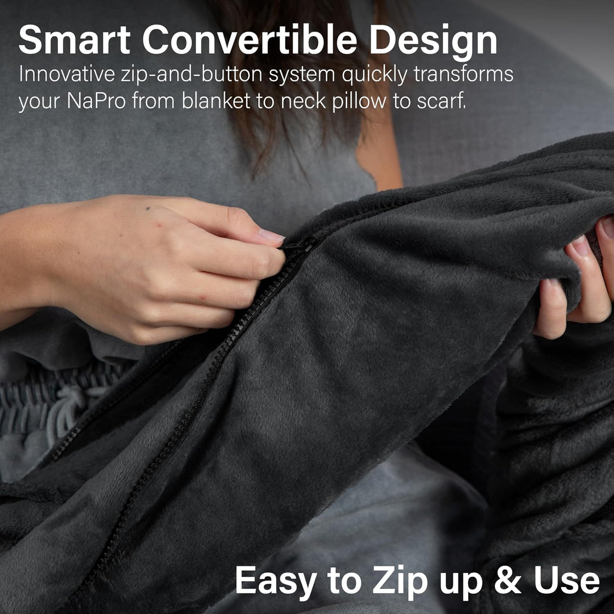 NAPRO 3‑in‑1 Travel Blanket Pillow Scarf – Convertible 50×80″ Blanket, 12×16″ Pillow, 80″ Infinity Neck Pillow – Lightweight, Plush – Black