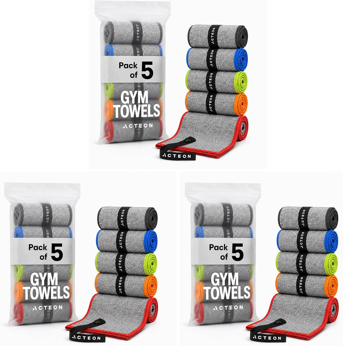 Acteon Microfiber Gym Towels 15 Pack, Quick Dry Silver ION Odor-Free Sweat Towel, Super Absorbent Fast Drying for Men & Women, Workout, Yoga, Running, Hiking, Travel – 16x30.5 Inch