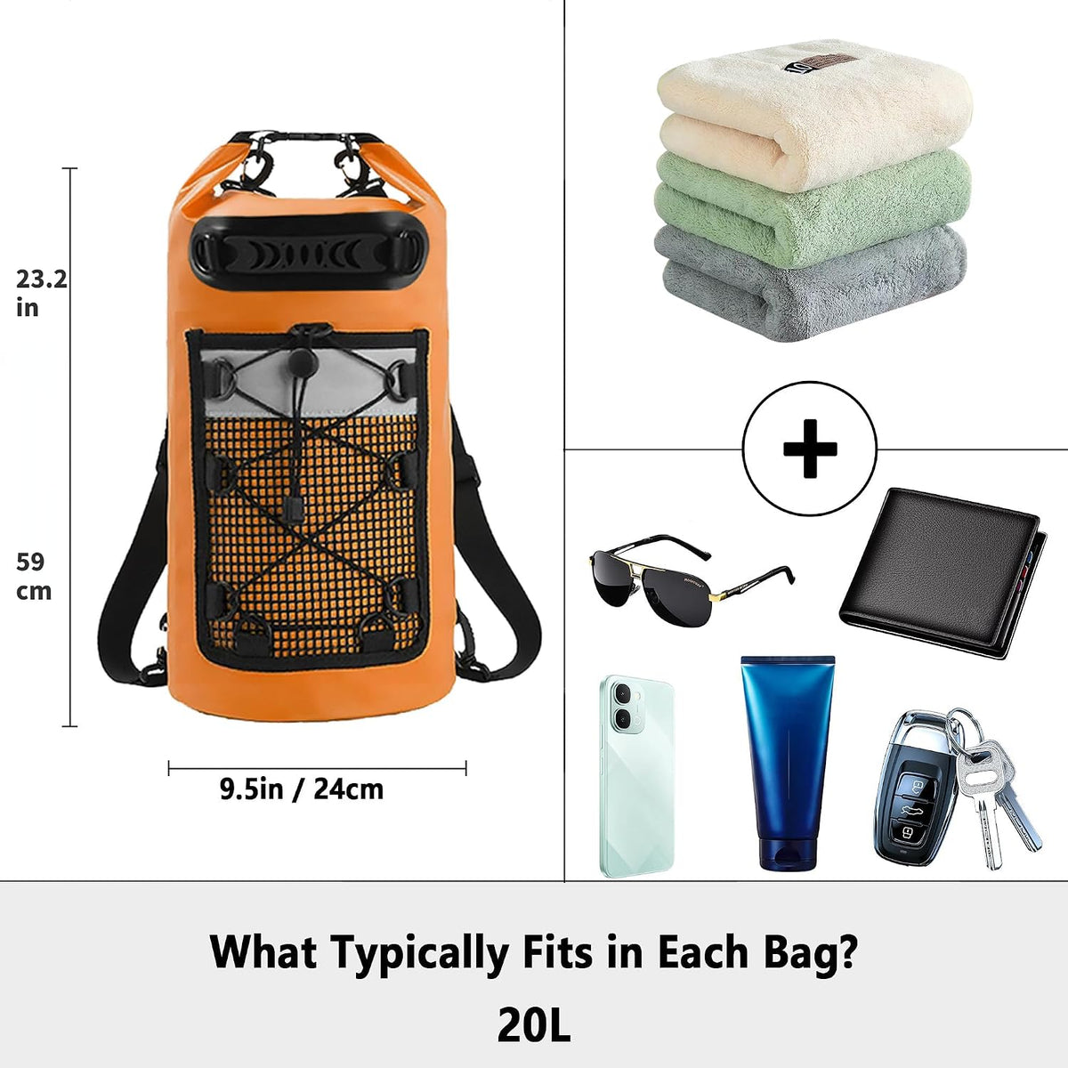 SHENDU 20L Roll-Top Waterproof Dry Bag Backpack for Kayaking Hiking(orange)