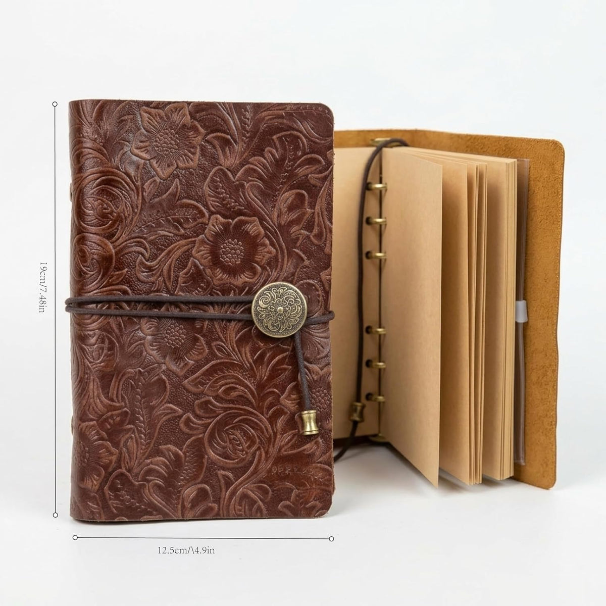 Refillable Leather Journal, Travelers Notebook Cover A6, Brown