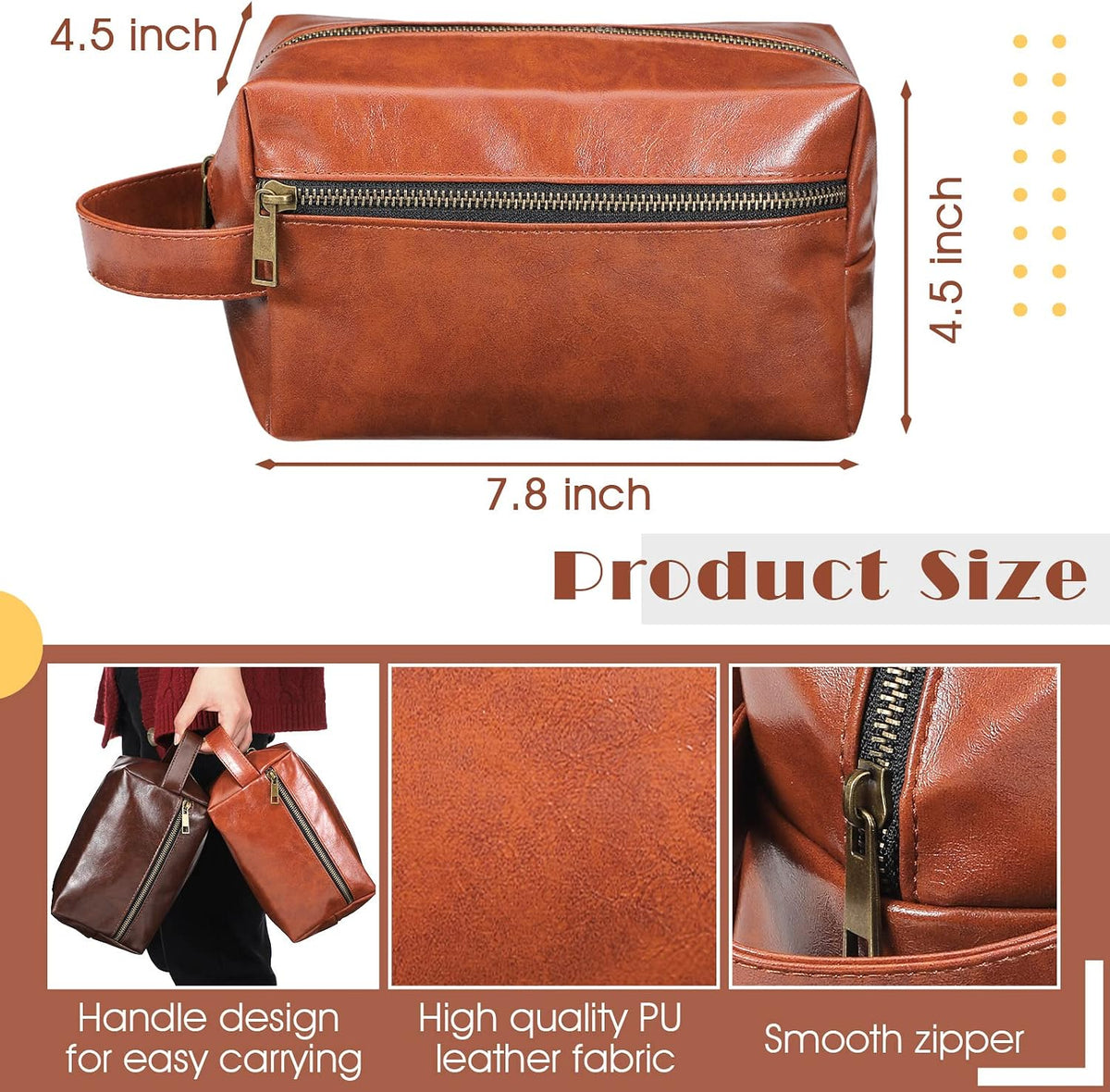Hillban 6 Set Grooms Men Gift Leather Toiletry Bag for Men, 3 Colors