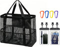Amamlety Mesh Beach Bag with 2 Pack Large Waterproof Phone Pouch Set, foldable Tote Bag with Multiple Pockets,Universal Dry Bag,Pool Toys Cruise Travel Vacation Essentials for Family Summer 4 Keychain
