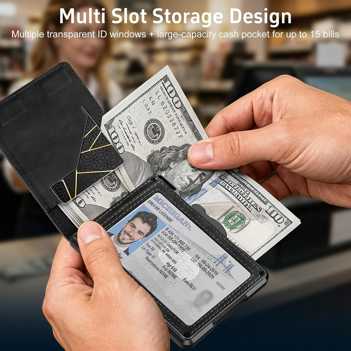 Wallet for Men Minimalist RFID‑Blocking Slim Leather Card Holder Cash Slot