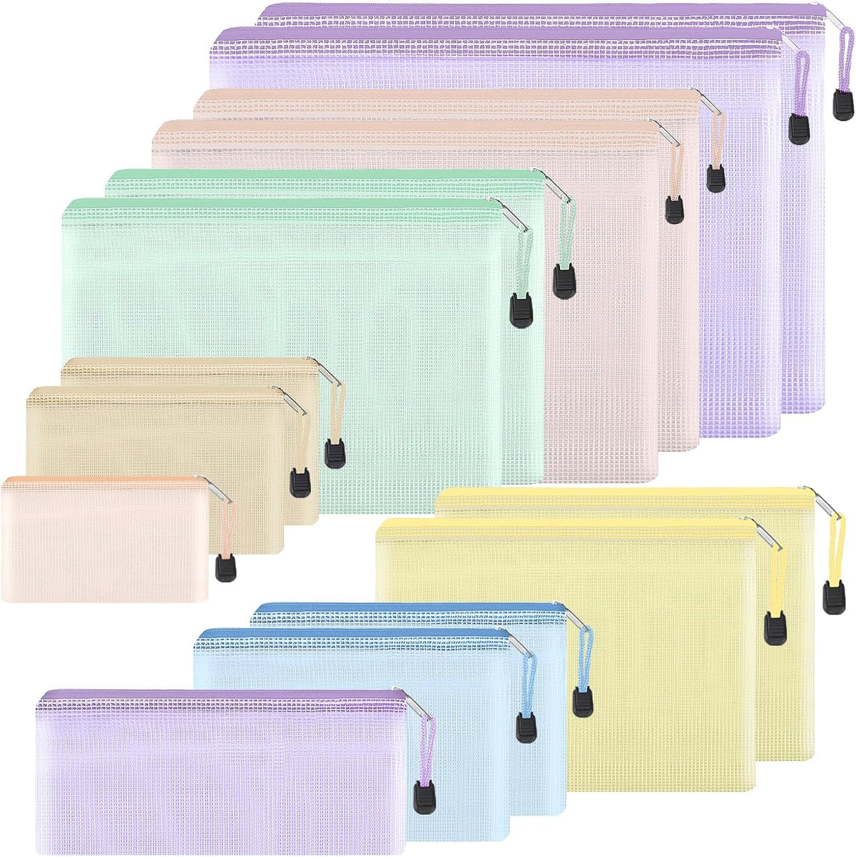 EOOUT 14pcs Mesh Zipper Pouch, 8 Sizes Waterproof Zipper Bags, 7 Colors Waterproof Plastic Document Pouch, Multipurpose for Travel Storage, Office Appliances, Home Organize