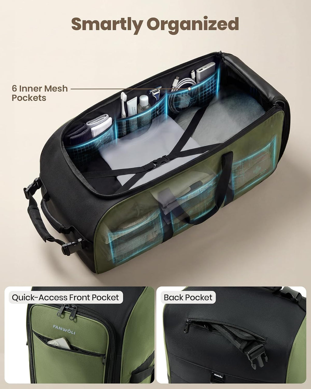 Fanwoli 30'' Extra Large Rolling Duffel Bag with Wheels, Heavy Duty