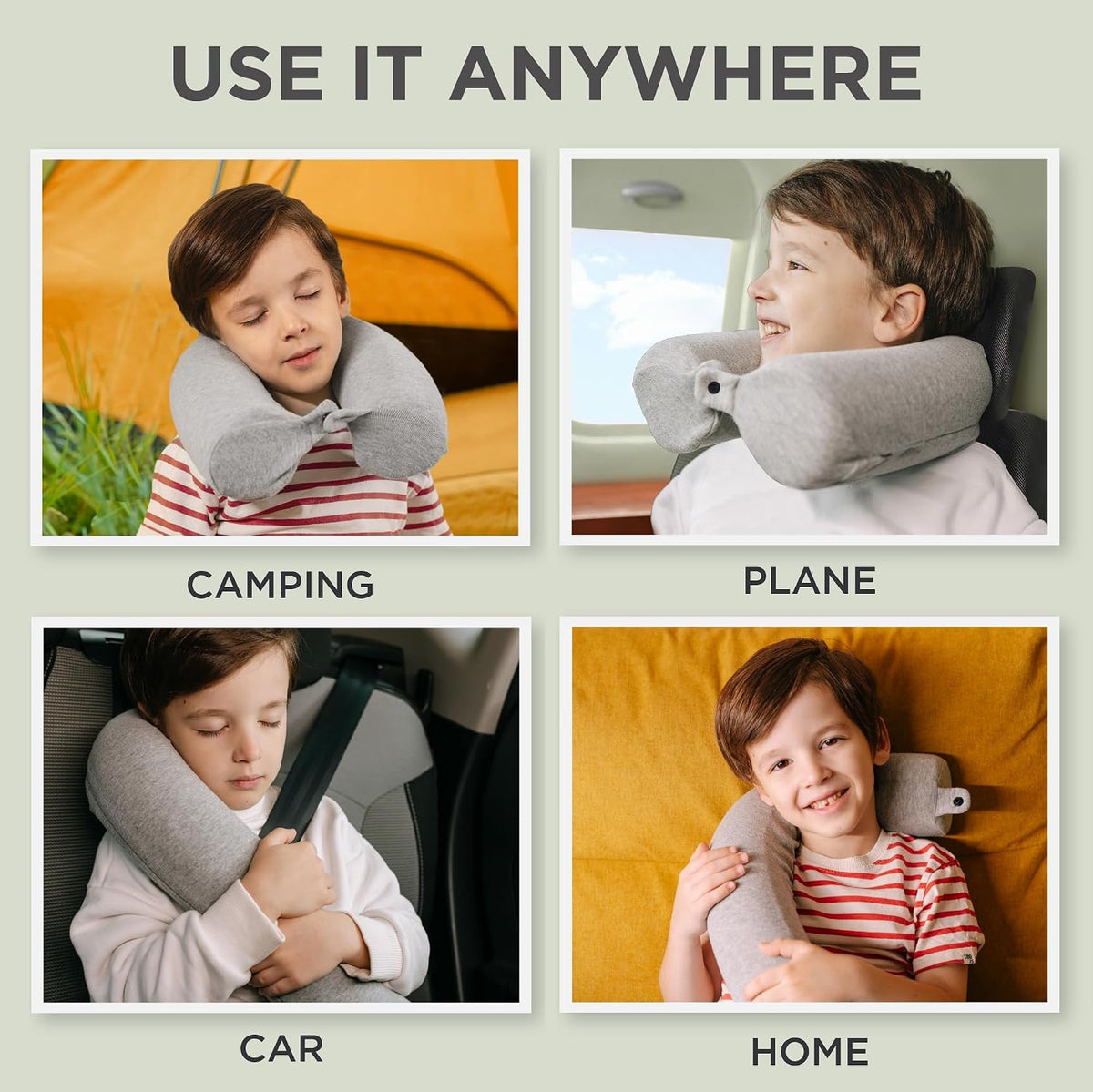 Dot&Dot Twist Memory Foam Bendable Neck Kids Travel Pillow, 23-Inch, Gray
