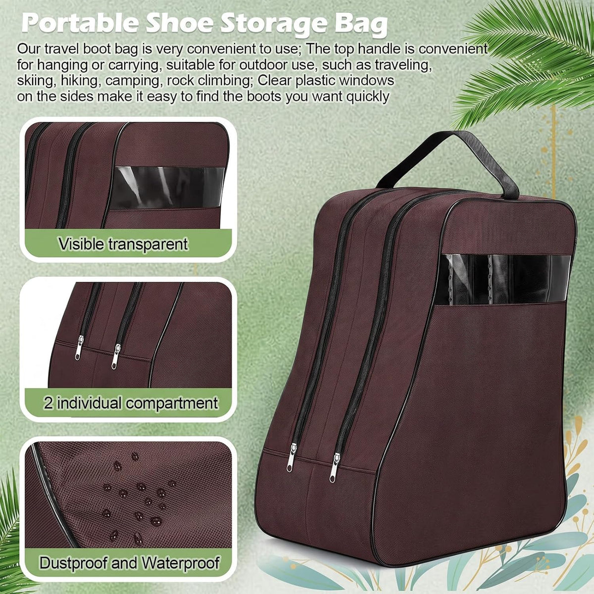 Aliceset 2 Pcs Boot Bags for Cowboy Boots Travel Boot Storage Bag Brown