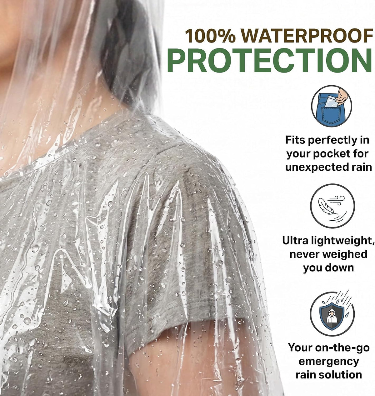 Evelots Rain Poncho for Adults - Disposable Raincoats with Hood - Unisex, Durable Thick Clear Plastic