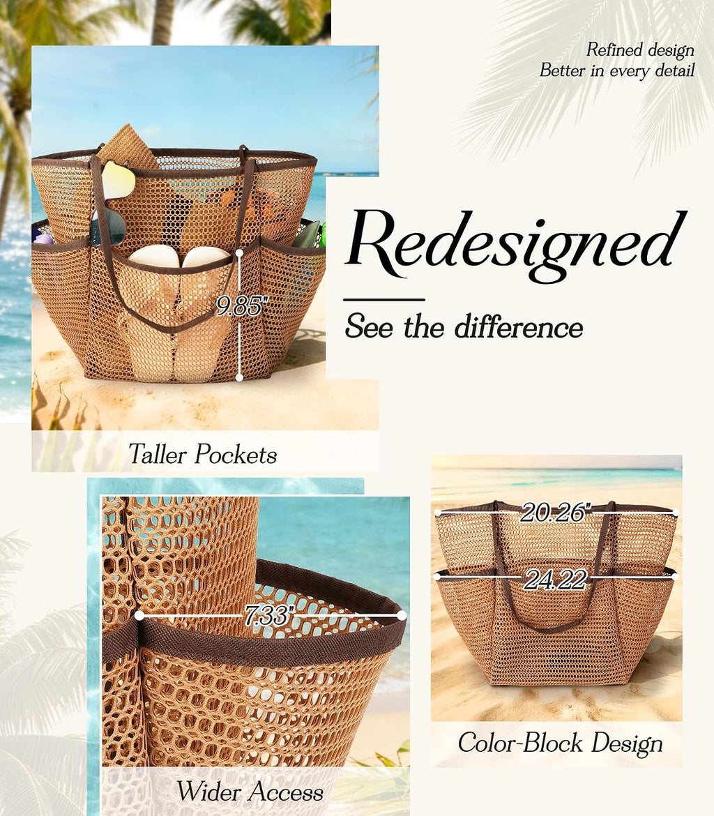Cruise Essentials Beach Bag for Women, Mesh Tote with Detachable Pouch