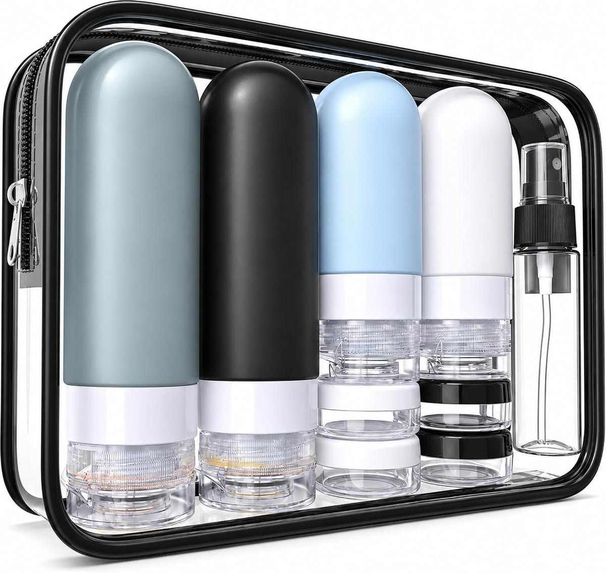 Laxen 17 Pack Travel Bottles for Toiletries with Clear Bag, Leak Proof, Refillable, TSA Approved Silicone Travel Containers for Shampoo and Conditioner, Travel Essentials Toiletry Bottles