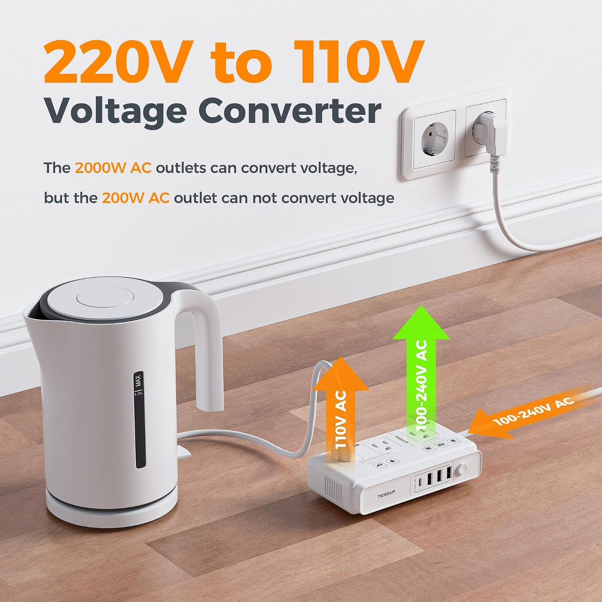 TESSAN Voltage Converter US to Europe, 220 to 110
